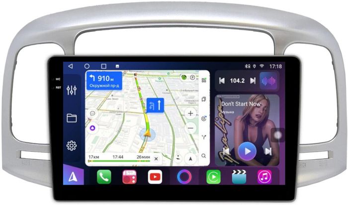 Магнитола для Hyundai Verna 2006-2010 (рамка серебро) - FarCar BM3009M монитор 9.5" QLED на Android 14, TS10, 4+32Гб, CarPlay, 4G SIM-слот