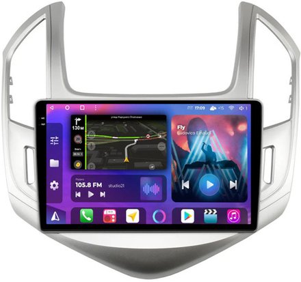 Магнитола для Chevrolet Cruze 2012-2015 (рамка серебро) - FarCar BM261M-2K монитор 9.5" 2K QLED на Android 14, TS10, 4+32Гб, CarPlay, 4G SIM-слот