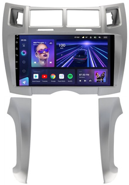 Магнитола для Toyota Vitz 2, Yaris 2 2005-2011 (рамка серебро тип 2) - Teyes CC3 на Android 10, QLED, ТОП процессор, 4Гб+32Гб, CarPlay, 4G SIM-слот