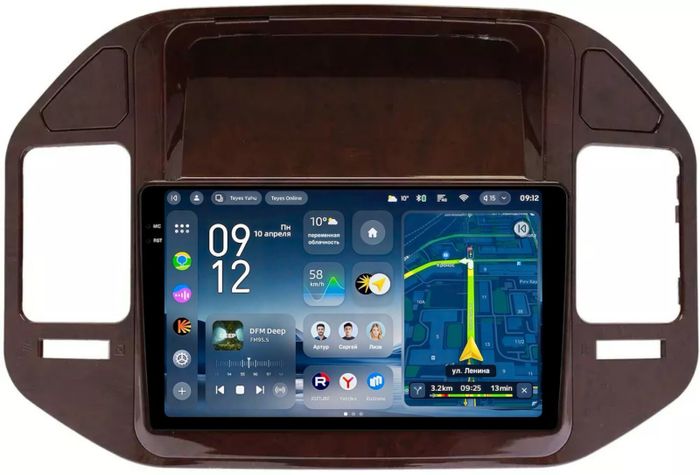 Магнитола для Mitsubishi Pajero 3, Montero 3 1999-2006 (рамка дерево) - Teyes CC4-PRO монитор 9.5" 2K QLED на Android 13, Snapdragon 778G, ИИ, CarPlay, DSP, 4G SIM-слот