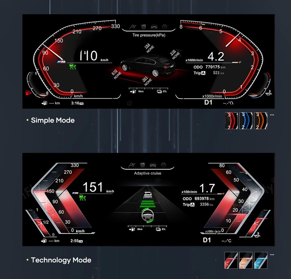 Электронная панель приборов BMW 5-серия F10 2010-2016 (без проекции на лобовое) - Kuberg NH-LCD-B01-F10 с ЖК 12.3" экраном QLED