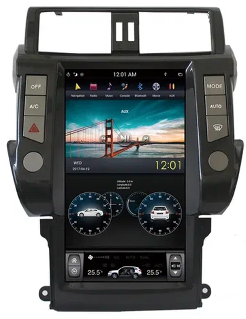 Магнитола для Toyota Land Cruiser Prado 150 2009-2013 (взамен 7" навигации, поддержка JBL и 360) - Kuberg GE "Тесла-стиль" монитор 13.6" на Android 11, CarPlay, 4G SIM-слот