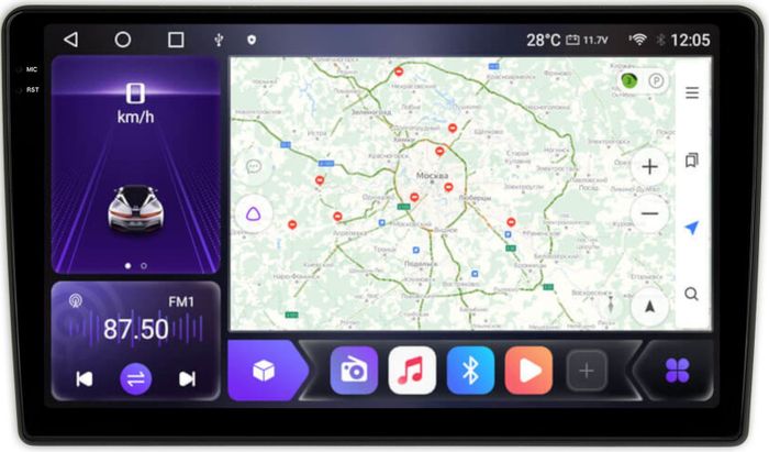 Магнитола для Opel Astra H, Antara, Corsa, Vectra, Zafira B (вниз, черная) - Kuberg SF-9313B QLed+2K, Android 12, TS10, CarPlay, 4G SIM-слот