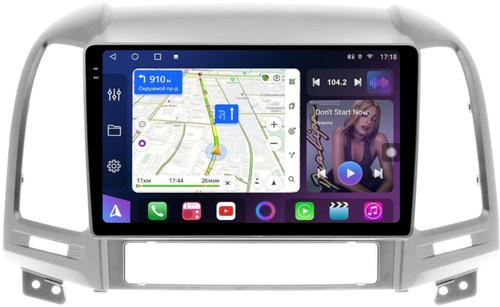 Магнитола для Hyundai Santa Fe 2 CM 2006-2012 (рамка серебро) - FarCar BM008M-2K монитор 9.5" 2K QLED на Android 14, TS10, 4+32Гб, CarPlay, 4G SIM-слот