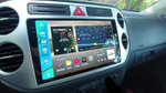 Магнитола для Volkswagen Tiguan 1 2007-2011, Golf Plus (аварийка треугольная, рамка серебро) - FarCar BX489M-360 монитор 9.5" 2K QLED на Android 13, 6Гб+128Гб, CarPlay, 4G SIM-слот, 4 камеры в комплекте