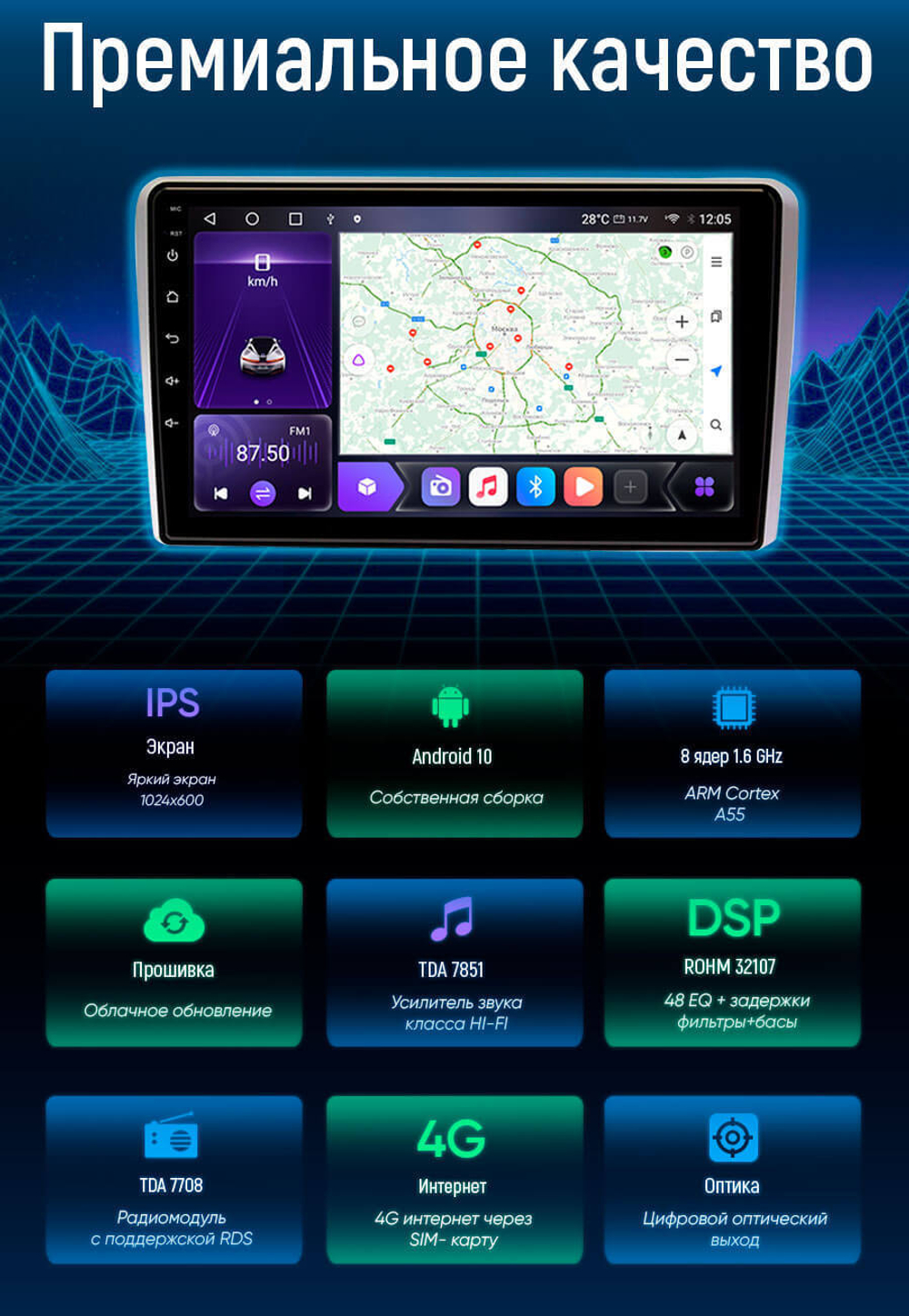 Магнитола для Ford Kuga 2 2013-2019 - Kuberg OL-9203-1 IPS, Android 10, 8 ядер (TS18), 4G SIM-слот
