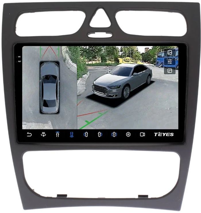 Магнитола для Mercedes-Benz G W463 2000-2006, C-класс W203 2000-2004 (рамка большая) - Teyes CC3-2K-360 монитор 9.5" 2K QLED на Android 10, Быстрая, CarPlay, 4G SIM-слот, 4 камеры в комплекте