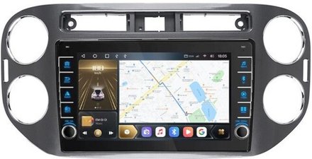 Магнитола для Volkswagen Tiguan 2011-2017 (рамка серая) - Kuberg OL-9908-2 (кнопки и крутилки) Android 13, TS20, 6+128Гб, CarPlay, 4G SIM-слот