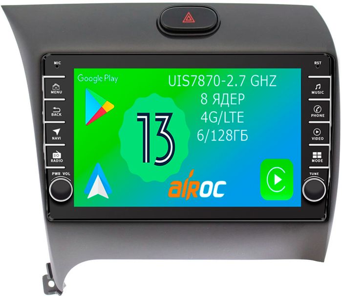 Магнитола для KIA Cerato III 2013-2018 - Airoc AB-2316 (кнопки и крутилки), Android 13, Быстрая, SIM-слот, CarPlay