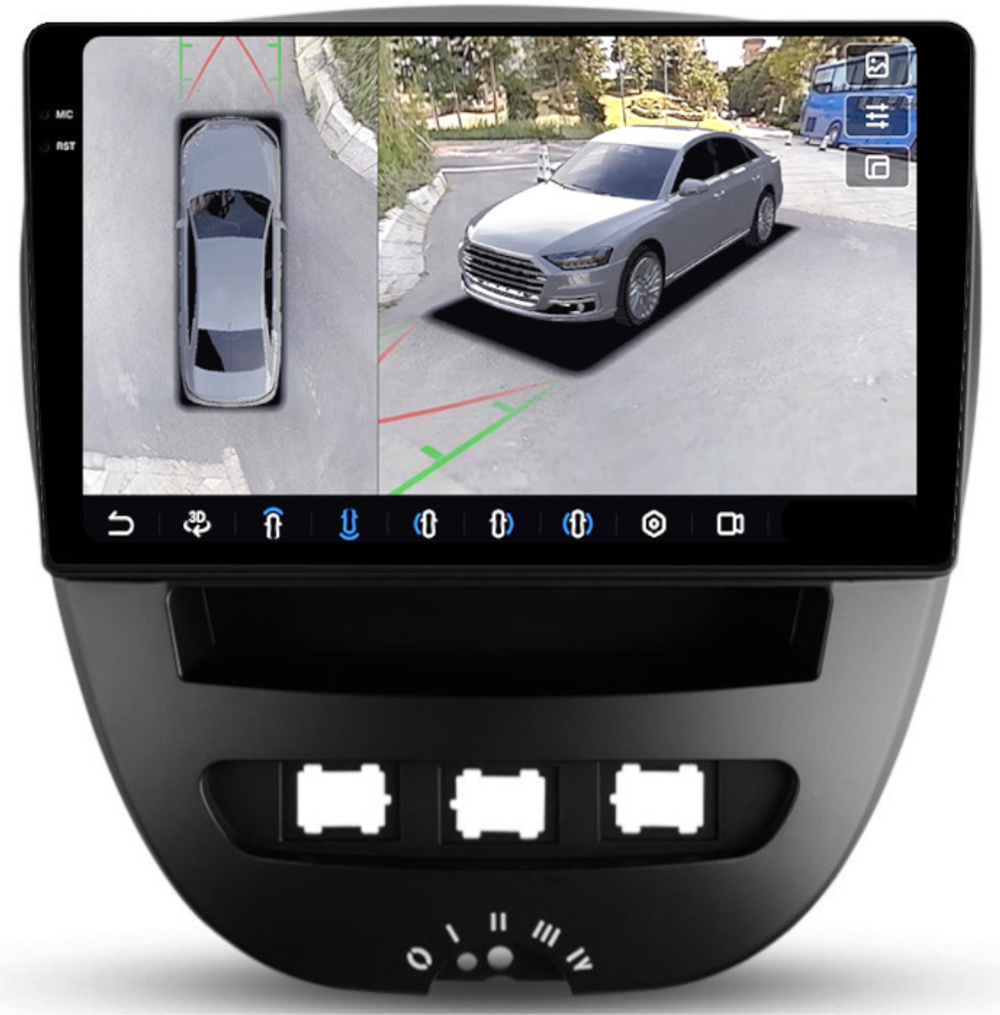 Магнитола для Citroen C1, Peugeot 107, Toyota Aygo - FarCar BX3072M-360 монитор 10.36" 2K QLED на Android 13, 6Гб+128Гб, CarPlay, 4G SIM-слот, 4 камеры в комплекте