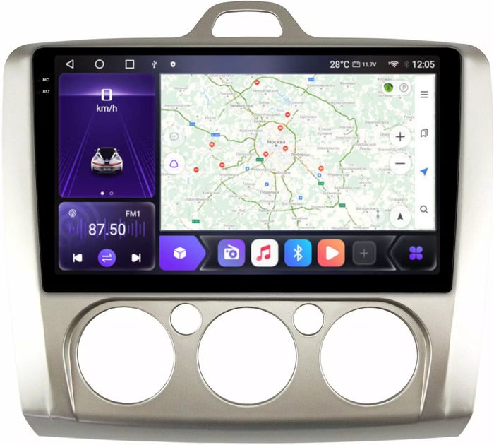 Магнитола для Ford Focus 2 2004-2011 (кондиционер) - Kuberg OL-9201-M QLed+2K, Android 12, TS10, CarPlay, 4G SIM-слот