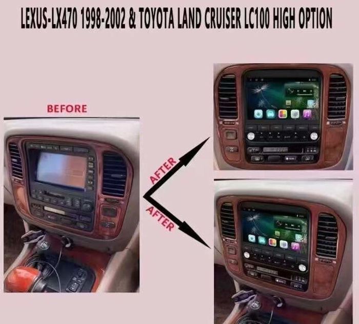 Магнитола для Toyota Land Cruiser 100, Lexus LX470 1998-2002 (климат на цветном экране) - Kuberg ZH-T1207 монитор 9", Android 12, Быстрая, CarPlay, SIM-слот