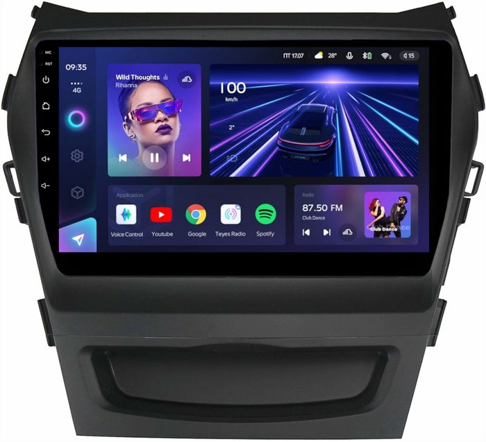 Магнитола для Hyundai Santa Fe 3 2012-2018 (климат на ШГУ) - Teyes CC3 монитор 9" QLED на Android 10, Быстрая, CarPlay, 4G SIM-слот