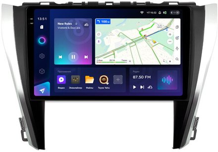Магнитола для Toyota Camry 55 2014-2018 (рамка серебристо-черная) - Teyes CC3-2K QLed Android 10, ТОП процессор, SIM-слот, CarPlay
