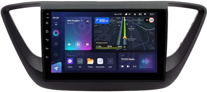 Магнитола для Hyundai Solaris 2 2017-2022 / Solaris HS (без штатной КЗВ, рамка черная матовая) - Teyes CC3 монитор 9" QLED на Android 10, Быстрая, CarPlay, 4G SIM-слот