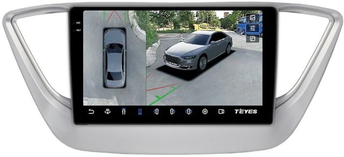 Магнитола для Hyundai Solaris 2 2017-2020 (штатная КЗВ, рамка серебро) - Teyes CC3-2K-360 на Android 10, Быстрая, 2K QLED, CarPlay, 4G SIM-слот, 4 камеры в комплекте