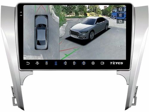 Магнитола для Toyota Camry 50 2011-2014 (рамка серебро 10) - Teyes CC3-2K-360 на Android 10, 2K QLED, 6Гб+128Гб, CarPlay, 4G SIM-слот, 4 камеры в комплекте