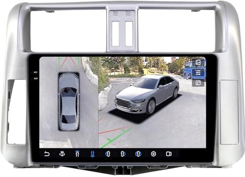 Магнитола для Toyota Land Cruiser Prado 150 2009-2013 (рамка серебро) - FarCar BX065M-360 монитор 9.5" 2K QLED на Android 13, 6Гб+128Гб, CarPlay, 4G SIM-слот, 4 камеры в комплекте