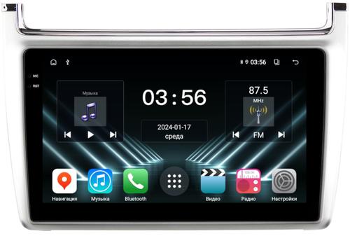 Магнитола для Volkswagen Polo 5 2009-2020 (рамка серебро) - FarCar DX910M монитор 9.5" IPS на Android 13, 4+64Гб, CarPlay