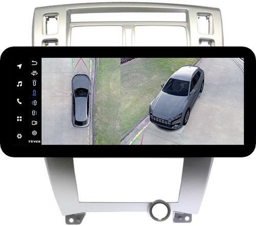 Магнитола для Hyundai Tucson 1 2004-2009 (рамка серебро) - Teyes LUX ONE 360 монитор 12.3" 2K QLED на Android 10, 6/128Гб, CarPlay, 4G SIM-слот, 4 камеры в комплекте