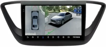 Магнитола для Hyundai Solaris 2 2017-2022, Solaris HS 2024+ (рамка черная матовая) - Teyes CC3-2K-360 на Android 10, 2K QLED, 6Гб+128Гб, CarPlay, 4G SIM-слот, 4 камеры в комплекте