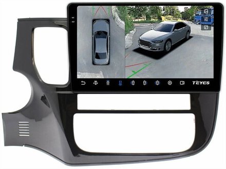 Магнитола для Mitsubishi Outlander 3 2012-2022 (левый руль) - Teyes CC3-2K-360 монитор 10.36" 2K QLED на Android 10, 6Гб+128Гб, CarPlay, 4G SIM-слот, 4 камеры в комплекте
