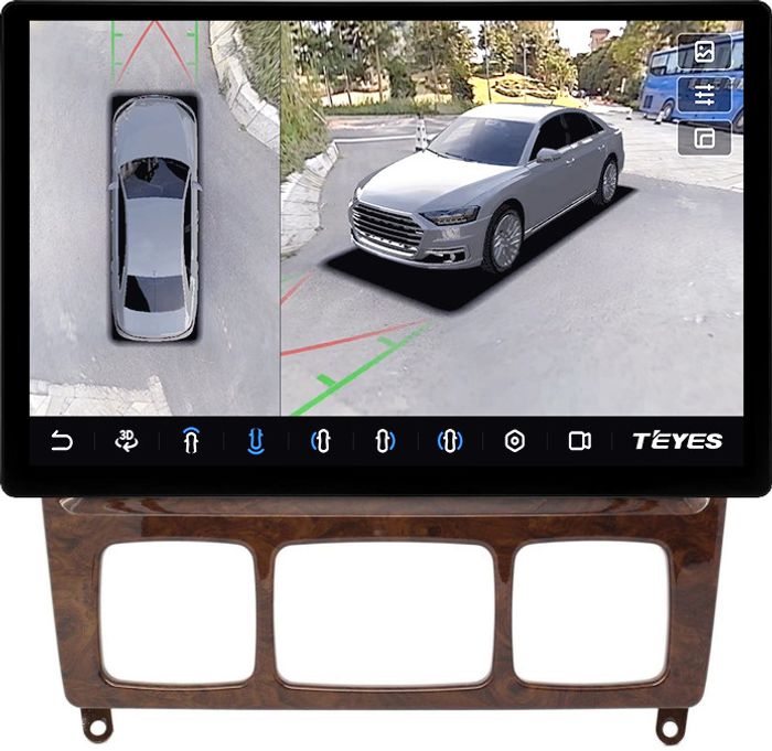 Магнитола для Mercedes-Benz S W220 1998-2005 (рамка дерево) - Teyes CC3-2K-360 монитор 13" 2K QLED на Android 10, Быстрая, CarPlay, 4G SIM-слот, 4 камеры в комплекте