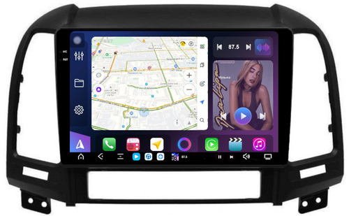 Магнитола для Hyundai Santa Fe 2 CM 2006-2012 (рамка черная) - FarCar GX008M монитор 9.5" 2K QLED на Android 14, TS20, 6+128Гб, CarPlay, 4G SIM-слот