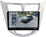 Магнитола для Hyundai Solaris 1 2010-2016 (рамка серебро) - Teyes CC3-2K-360 на Android 10, Быстрая, 2K QLED, CarPlay, 4G SIM-слот, 4 камеры в комплекте