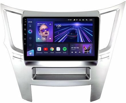 Магнитола для Subaru Legacy 5, Outback 4 2009-2014 (левый руль, рамка серебро) - Teyes CC3 монитор 9" QLED на Android 10, ТОП процессор, 4+32Гб, CarPlay, 4G SIM-слот
