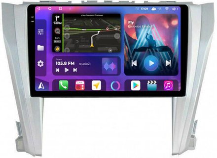 Магнитола для Toyota Camry 2014-2018 (рамка серебро) - FarCar BM466M-2K монитор 10.36" 2K QLED на Android 14, TS10, 4+32Гб, CarPlay, 4G SIM-слот