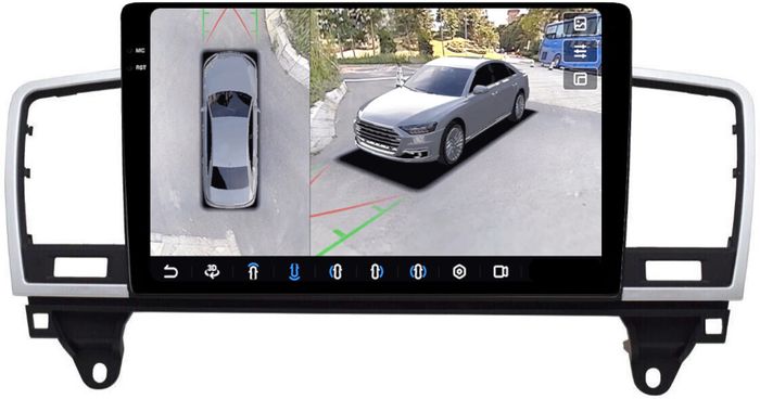 Магнитола для Mercedes-Benz ML W166, GL X166 2011-2015 (рамка 9) - FarCar BX1241M-360 монитор 9.5" 2K QLED на Android 13, 6Гб+128Гб, CarPlay, 4G SIM-слот, 4 камеры в комплекте