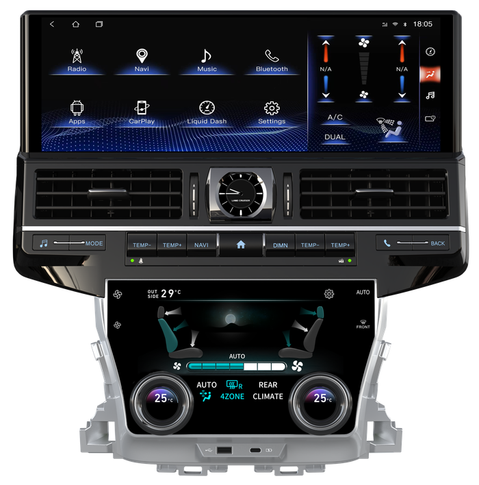 Магнитола для Toyota Land Cruiser 200 2015-2021 (с JBL и 360) - Kuberg ZH-T1604X монитор 16.3" на Android 12, 8/128Гб, CarPlay, 4G SIM-слот, сенсорный блок климата