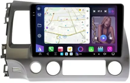 Магнитола для Honda Civic 8 4d 2005-2012 (левый руль) - FarCar GX044M монитор 10.36" 2K QLED на Android 14, TS20, 6+128Гб, CarPlay, 4G SIM-слот
