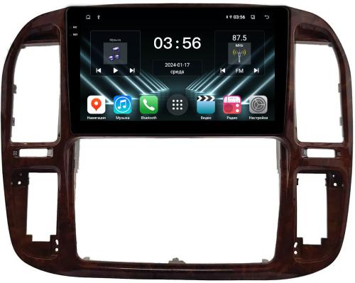Магнитола для Toyota Land Cruiser 100, Lexus LX470 1998-2002 (кондиционер или климат внизу, рамка дерево) - FarCar DX9-9608F3 монитор 9.5" IPS на Android 13, 4+64Гб, CarPlay