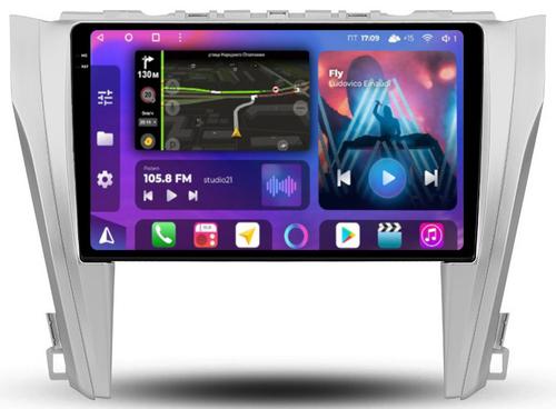 Магнитола для Toyota Camry 55 2014-2018 (рамка серебро) - FarCar BM466M монитор 10.36" QLED на Android 14, TS10, 4+32Гб, CarPlay, 4G SIM-слот
