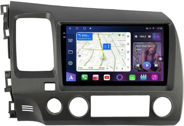 Магнитола для Honda Civic 8 4d 2005-2012 (левый руль) - FarCar S500-TS10 монитор 9.5" QLED на Android 14, Быстрая, CarPlay, 4G SIM-слот