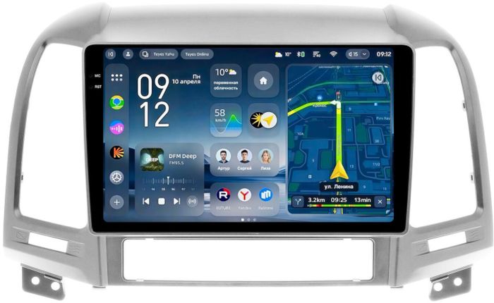 Магнитола для Hyundai Santa Fe 2 CM 2006-2012 (рамка серебро) - Teyes CC4-PRO монитор 9.5" 2K QLED на Android 13, Snapdragon 778G, ИИ, CarPlay, DSP, 4G SIM-слот