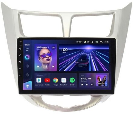 Магнитола для Hyundai Solaris 1 2010-2016 (рамка серебро) - Teyes CC3 на Android 10, QLED, ТОП процессор, 4Гб+32Гб, CarPlay, 4G SIM-слот