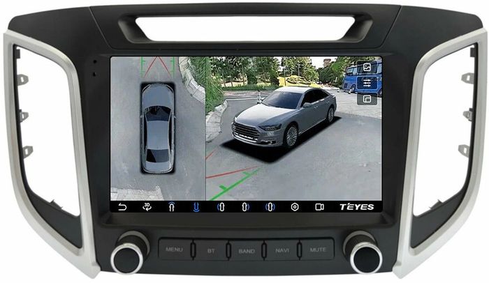 Магнитола для Hyundai Creta 1 2016-2021 (без штатной КЗВ, рамка с крутилками) - Teyes CC3-2K-360 монитор 9.5" 2K QLED на Android 10, Быстрая, CarPlay, 4G SIM-слот, 4 камеры в комплекте