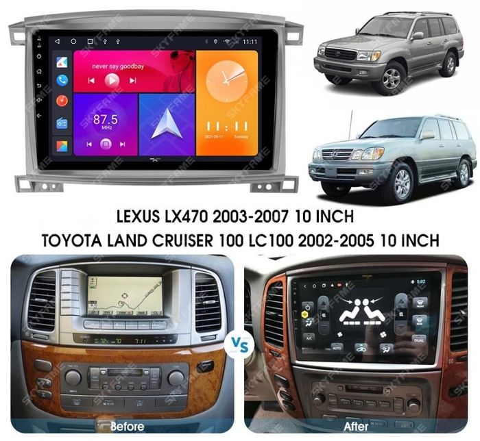 Магнитола для Toyota Land Cruiser 100, Lexus LX470 2002-2007 (климат на цветном экране) - Kuberg SF-1698-2 (кнопки и крутилки), Android 12, Быстрая, CarPlay, 4G SIM-слот