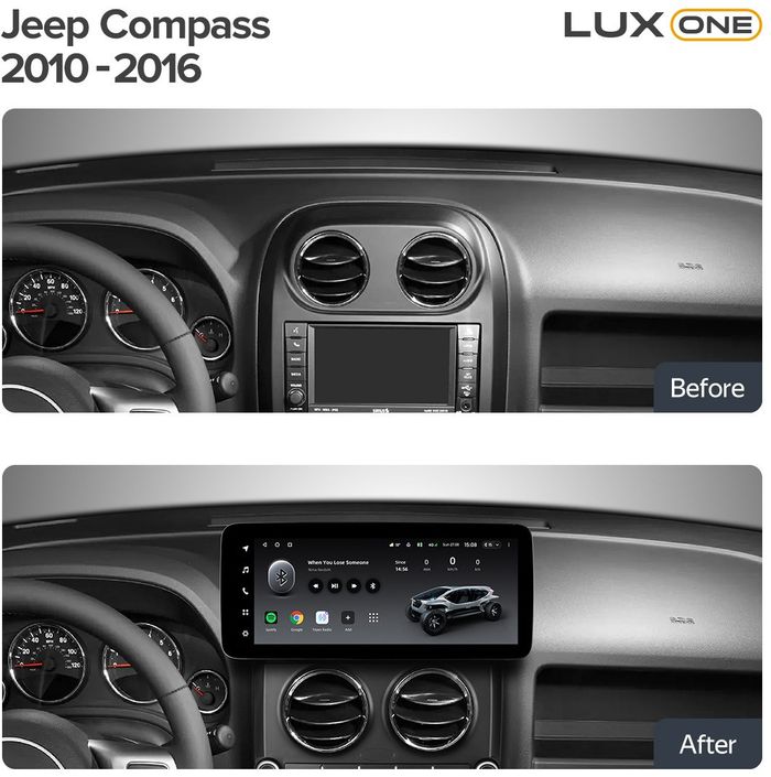 Магнитола для Jeep Compass 2011-2015 - Teyes LUX ONE ROUND монитор 12.3" 2K QLED на Android 10, CarPlay, 4G SIM-слот