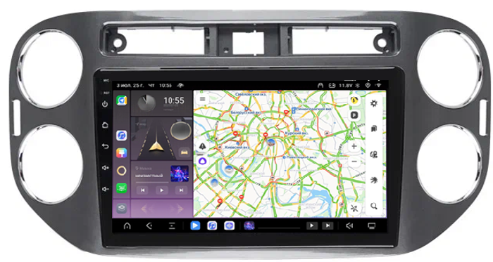 Магнитола для Volkswagen Tiguan 1 2011-2017 (рамка серая) - Kuberg QLed, Android 13, TS20, CarPlay, SIM-слот