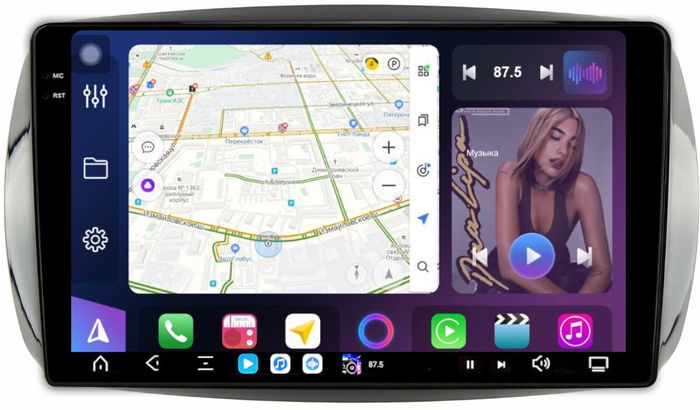 Магнитола для Mercedes-Benz Smart ForTwo/ForFour W453 2014-2023 - FarCar XXL9-9628 монитор 9.5" 2K QLED на Android 14, TS20, 8+256Гб, CarPlay, 4G SIM-слот