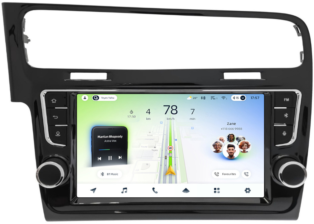 Магнитола для Volkswagen Golf 7 2012-2020 (рамка с крутилками и кнопками) - Teyes CC4L монитор 9" IPS на Android 14, Snapdragon 662, CarPlay, 4G SIM-слот