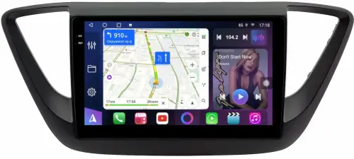 Магнитола для Hyundai Solaris 2 2017-2022, Solaris HS 2024+ (рамка черная матовая) - FarCar BM766M монитор 9.5" QLED на Android 14, TS10, 4+32Гб, CarPlay, 4G SIM-слот