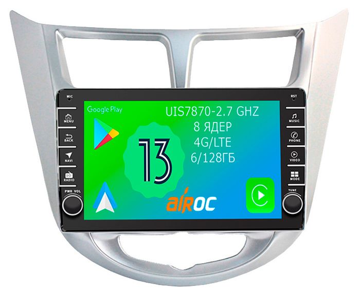 Магнитола для Hyundai Solaris 2010-2016 - Airoc AB-2003 (кнопки и крутилки), Android 13, Быстрая, SIM-слот, CarPlay