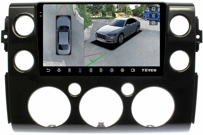 Магнитола для Toyota FJ Cruiser 2005-2022 (рамка черная) - Teyes CC3-2K-360 монитор 9.5" 2K QLED на Android 10, 6Гб+128Гб, CarPlay, 4G SIM-слот, 4 камеры в комплекте