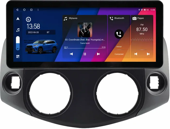 Магнитола для Toyota RAV4 30 2005-2012, Vanguard - Canbox H-Line 0213 монитор 12.3" QLED в стиле Audi на Android 10, Быстрая, ТОП-процессор, CarPlay, 4G SIM-слот