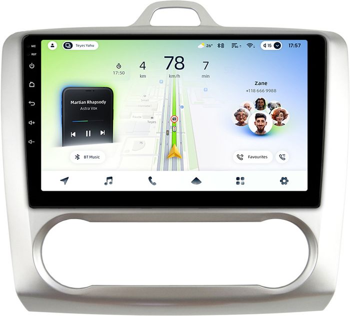 Магнитола для Ford Focus 2 2004-2011 (климат) - Teyes CC4L монитор 9" IPS на Android 14, Быстрая, Snapdragon 662, CarPlay, 4G SIM-слот